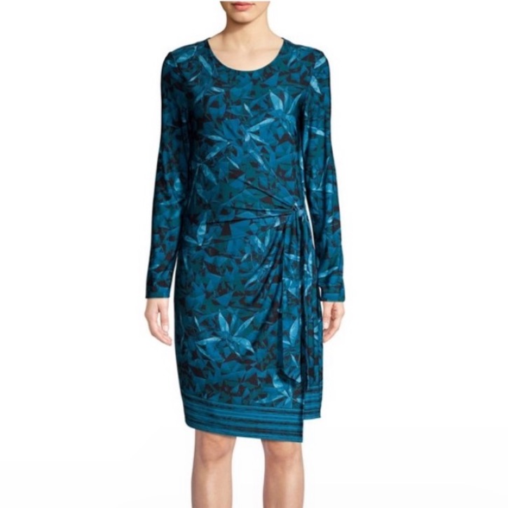 Halston Floral Print Stretchy Wrap Dress
